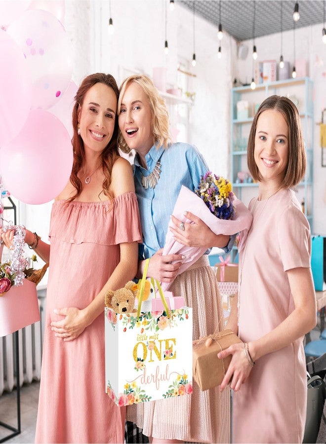 Woosytoo Baby Girl 1st Birthday Gift Bag Little Miss Onederful Gift Bag with Greeting Card and Tissue Papers Floral First Birthday Wrapping Paper Bag for Girls Newborn Baby Shower Christmas One Year Old Party - Image 5